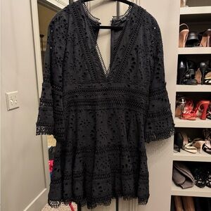 Aqua Black Eyelet V-Neck dress